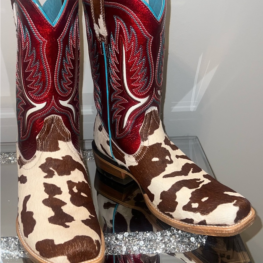 Red and Brown Cow Print Western Cowboy Boots